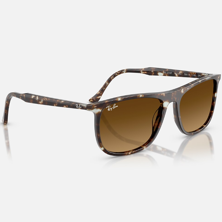 Ray Ban Men Rectangle Frame Polished Havana Yellow Turtle Sunglasses
