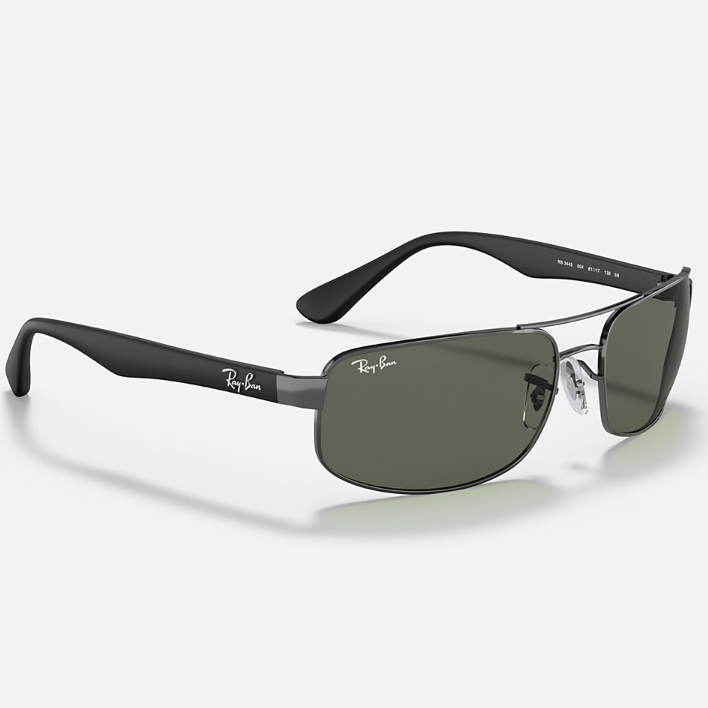 Ray Ban Men Rectangle Frame Polished Gunmetal Sunglasses
