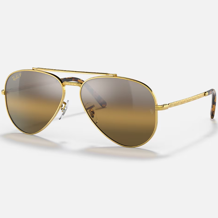 Ray Ban Men Pilot Frame Shiny Matte Polished Gold Sunglasses