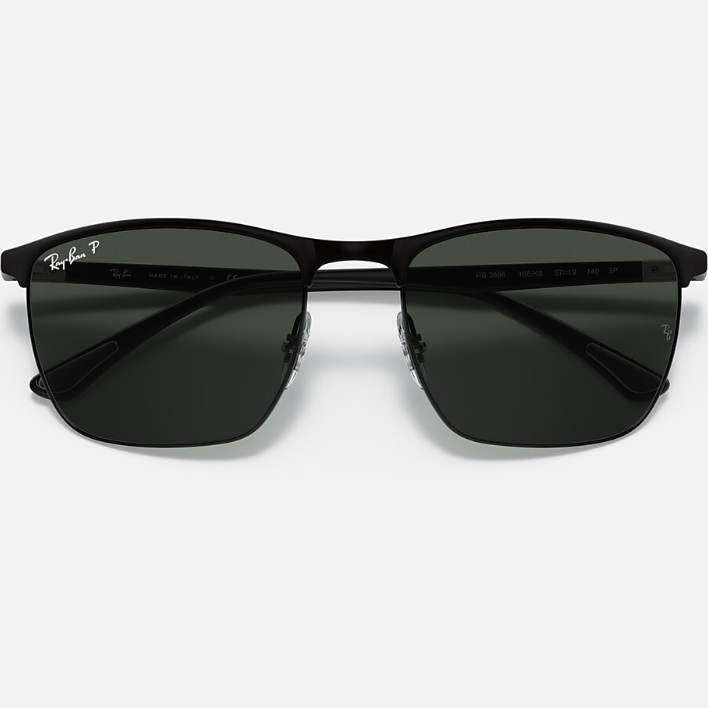 Ray Ban Men Square Frame Polished Matte Black Sunglasses
