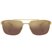 Ray Ban Men Rectangle Frame Shiny Matte Polished Gold Sunglasses