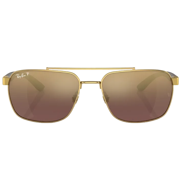 Ray Ban Men Rectangle Frame Shiny Matte Polished Gold Sunglasses
