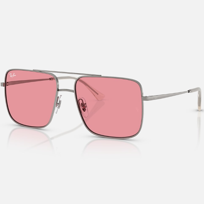 Ray Ban Men Square Frame Shiny Metallic Gunmetal Sunglasses