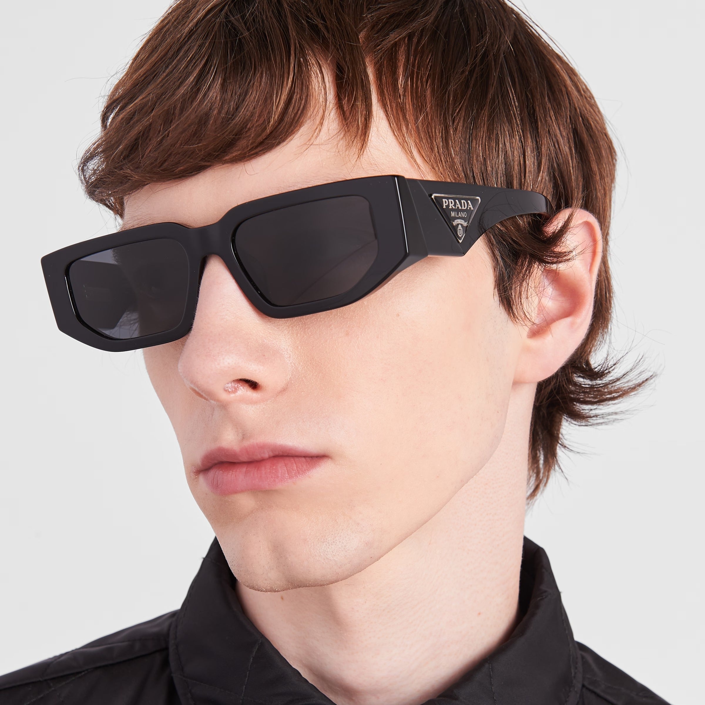 Prada Men Rctangular Frame Black Sunglasses