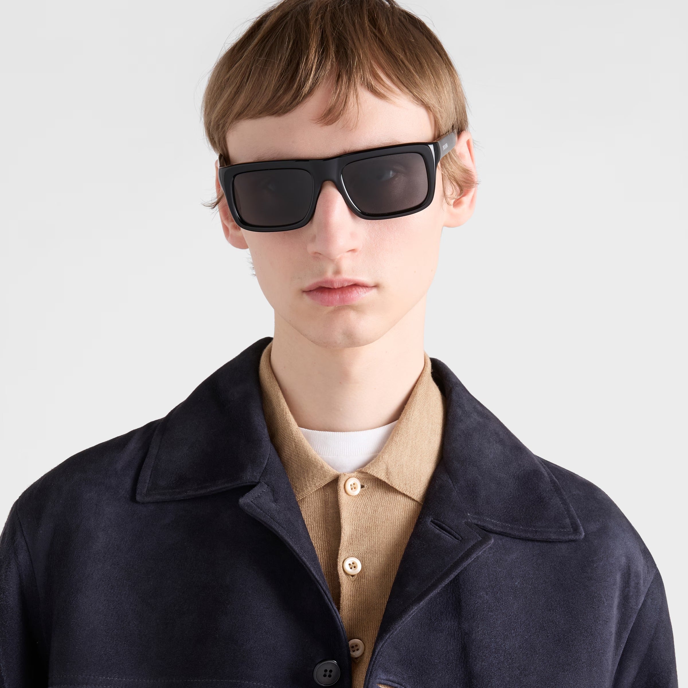 Prada Men Rectangular Frame Natural Black Sunglasses