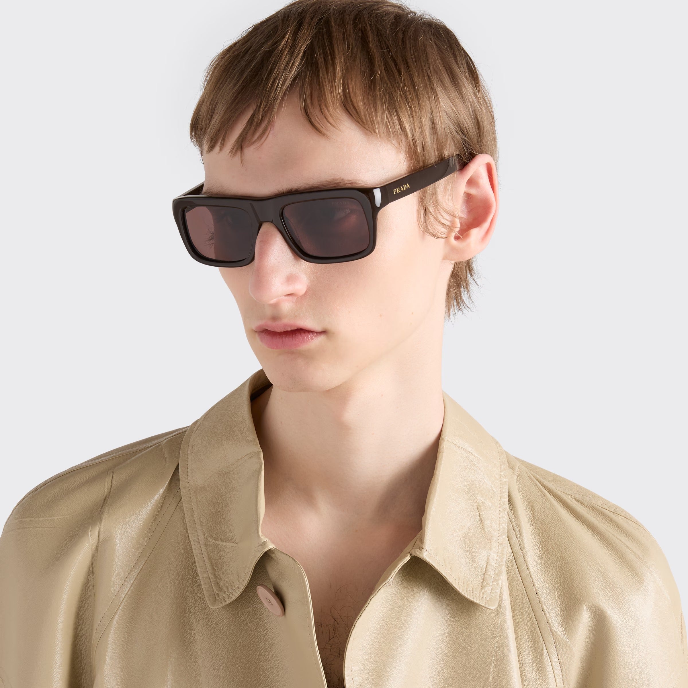 Prada Men Rectangular Frame Cigar Brown Sunglasses
