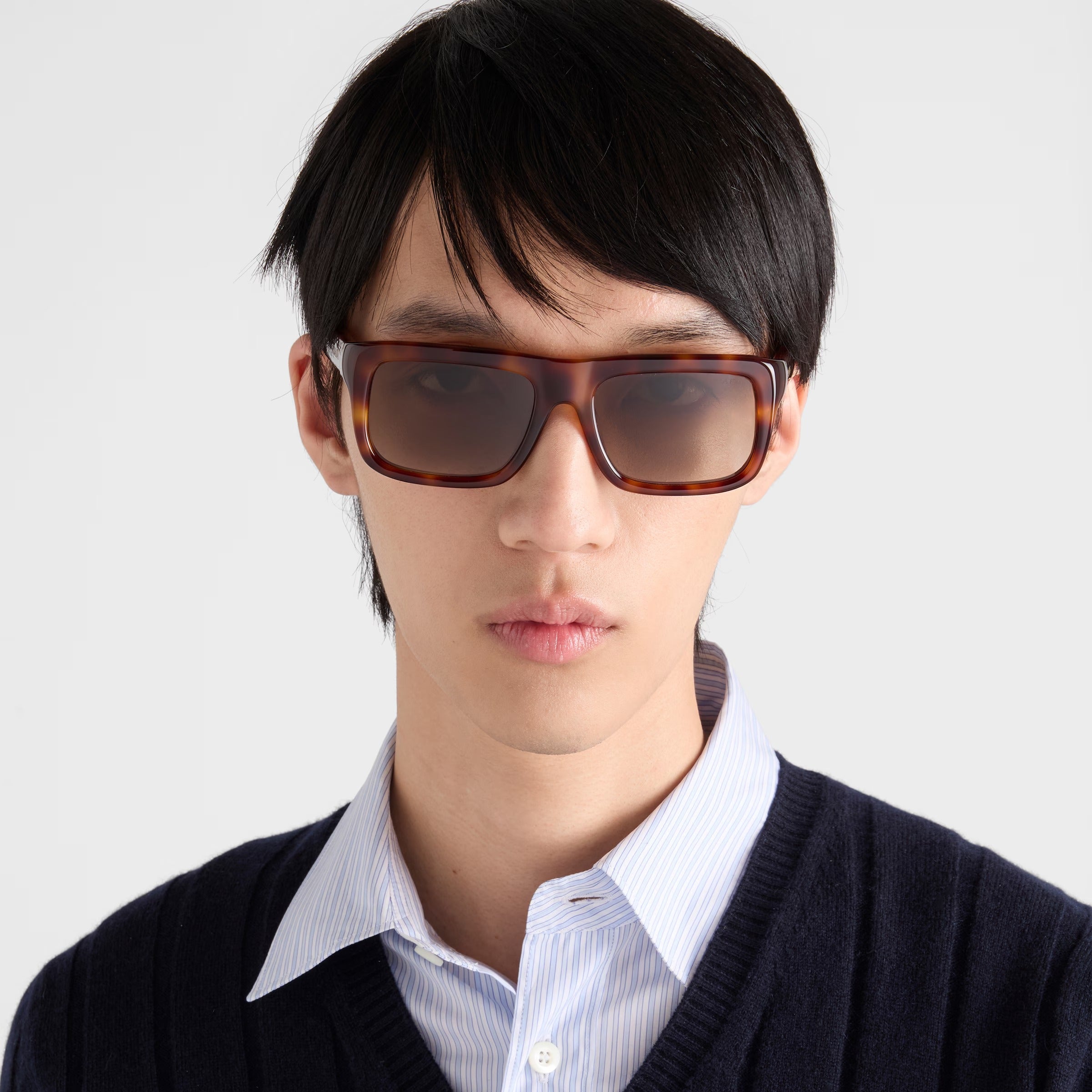 Prada Men Rectangular Frame Classic Tortoiseshell Sunglasses