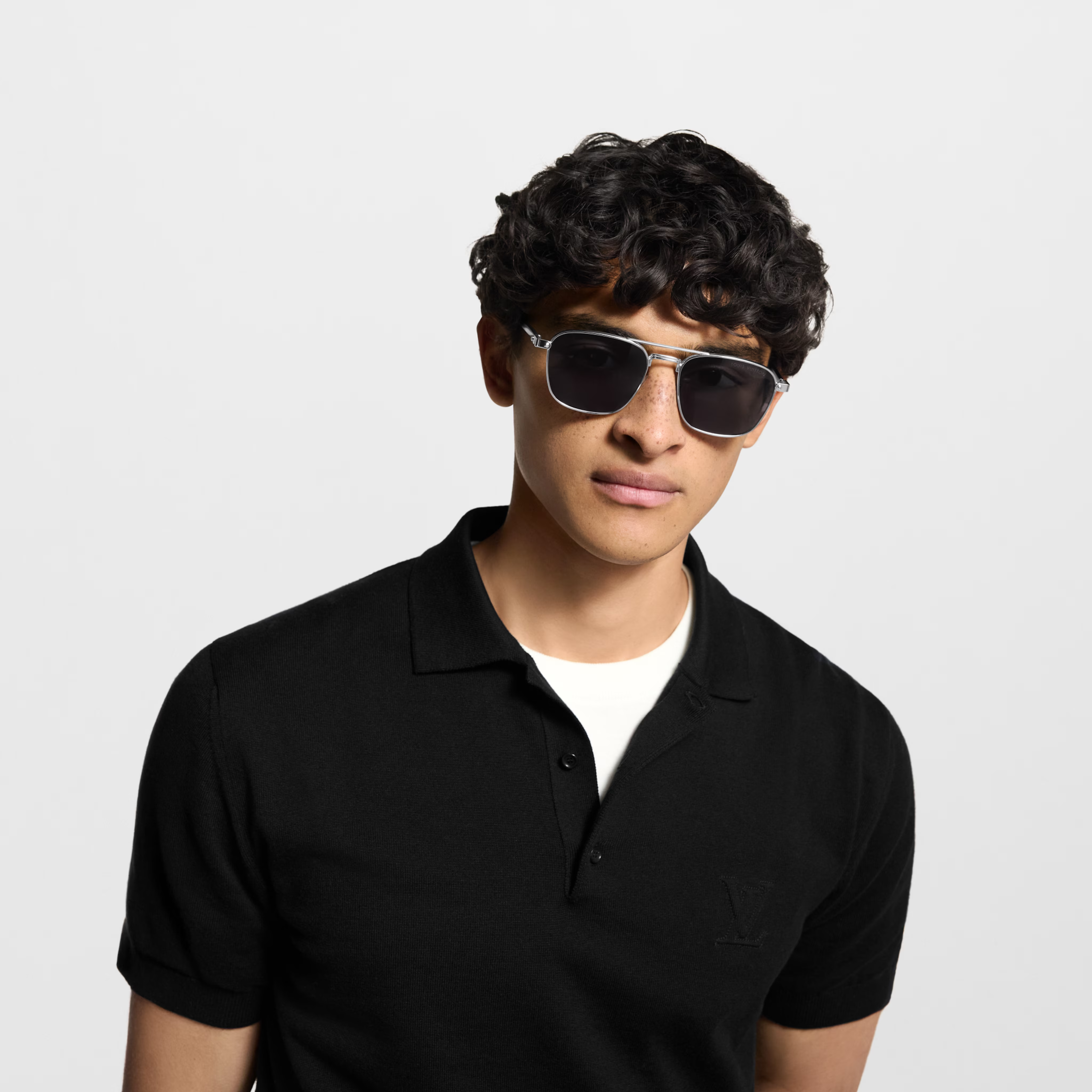 Louis Vuitton Men Sqaure Frame Shiny Silver Sunglasses