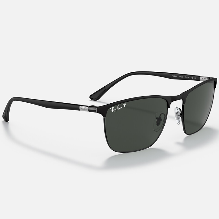 Ray Ban Men Square Frame Polished Matte Black Sunglasses