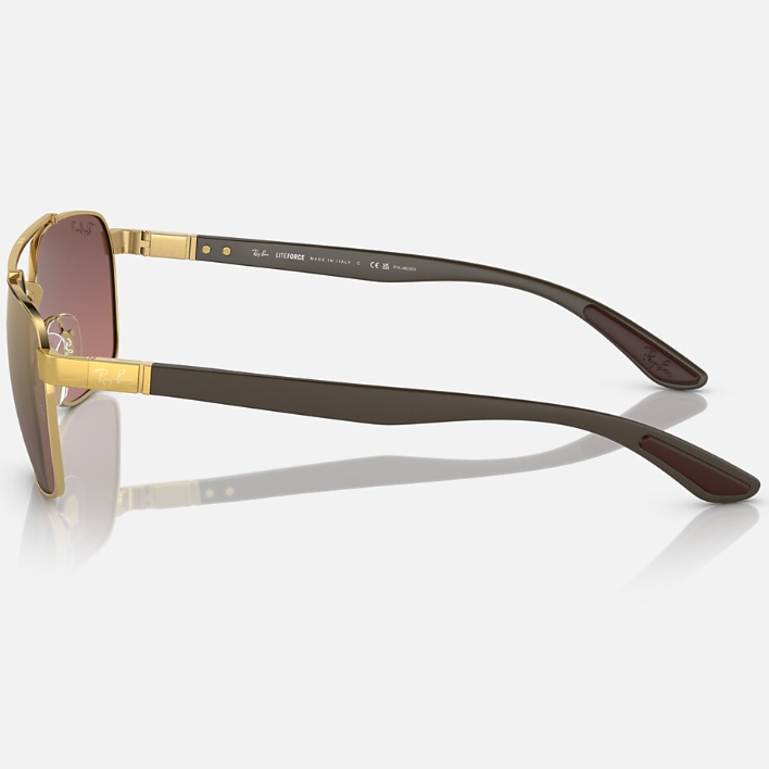 Ray Ban Men Rectangle Frame Shiny Matte Polished Gold Sunglasses