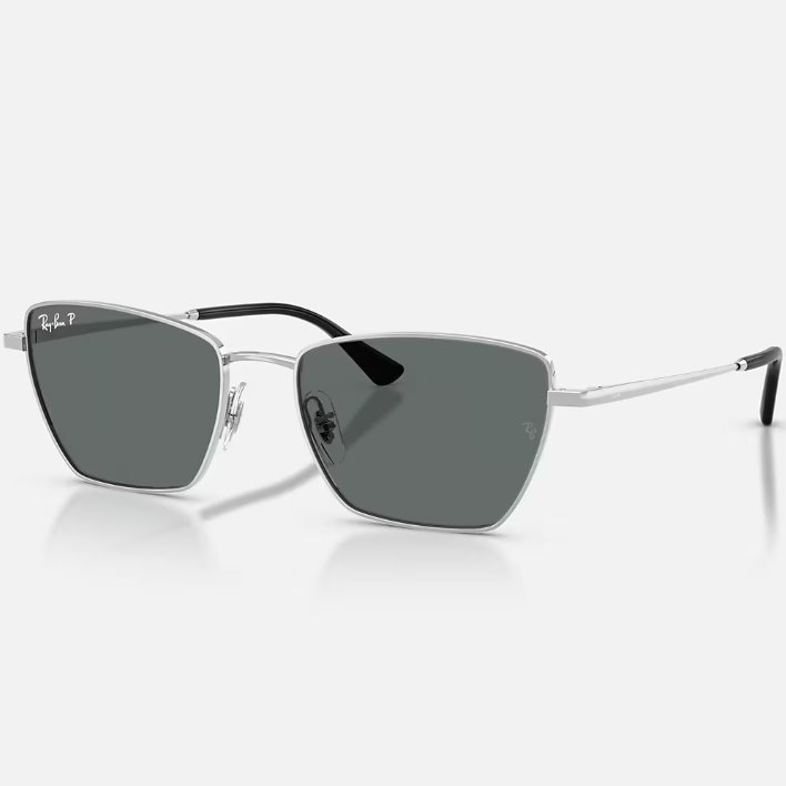 Ray Ban Women Irregular Frame Polished Shiny Silver Sunglasses