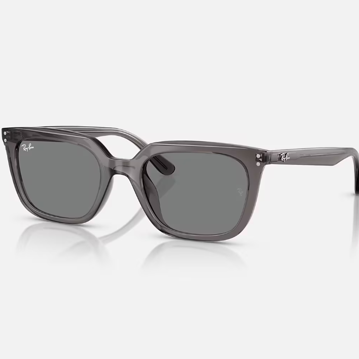 Ray Ban Men Square Frame Polished Transparent Lead Grey Sunglasses