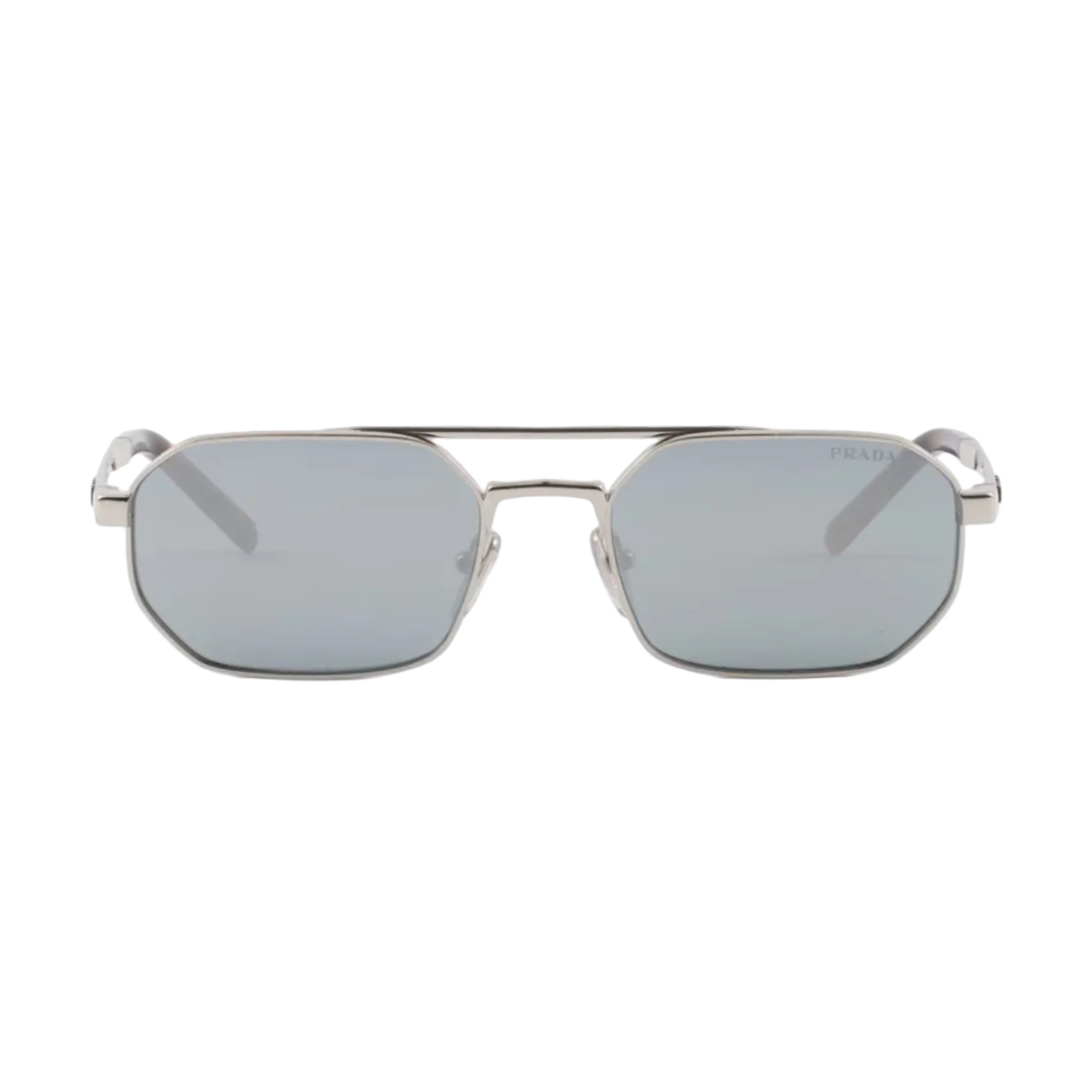 Prada Men Geometric Frame Silver Sunglasses