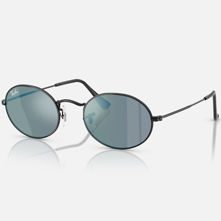 Ray Ban Men Oval Frame Deep Black Sunglasses