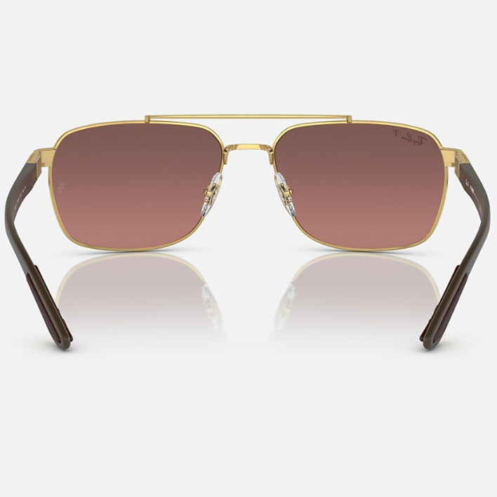 Ray Ban Men Rectangle Frame Shiny Matte Polished Gold Sunglasses