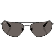 Ray Ban Men Rectangle Frame Polished Shiny Black Sunglasses