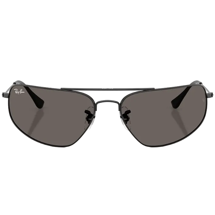 Ray Ban Men Rectangle Frame Polished Shiny Black Sunglasses