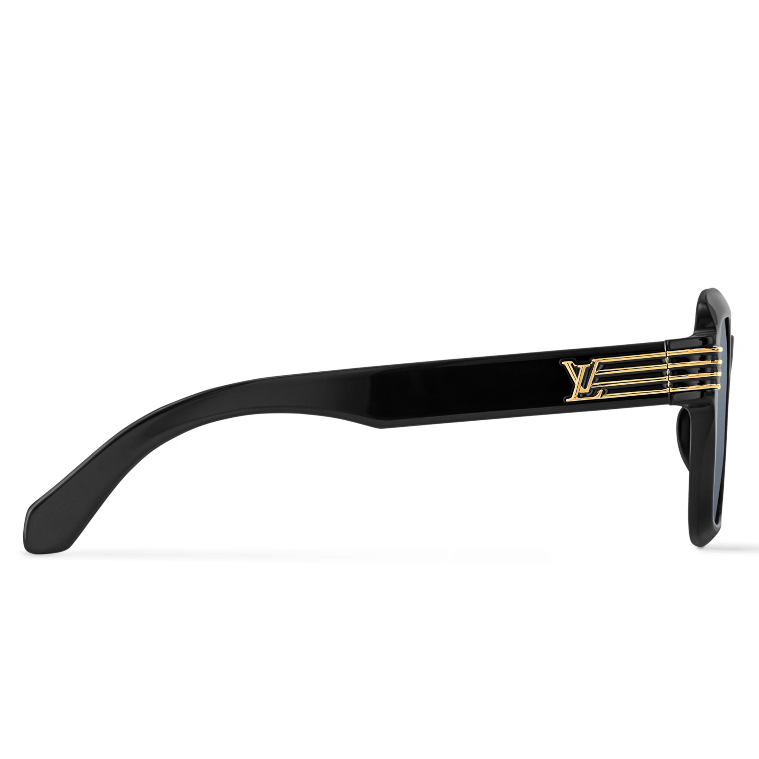 Louis Vuitton Men Round Sqaure Frame Shiny Deep Black Sunglasses
