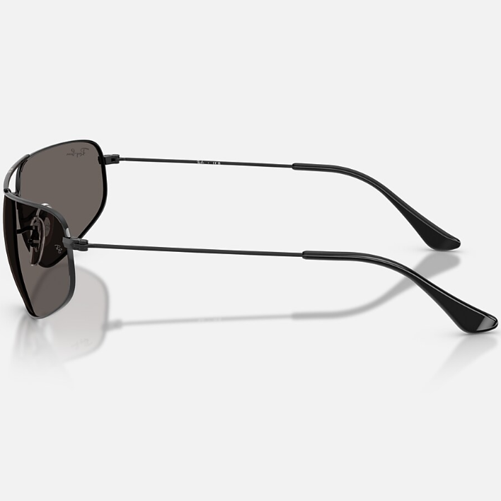 Ray Ban Men Rectangle Frame Polished Shiny Black Sunglasses