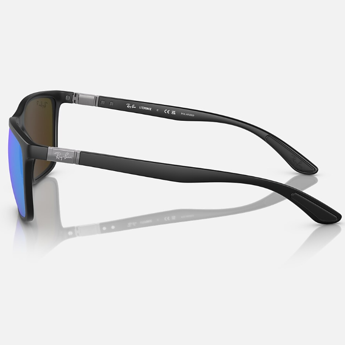 Ray Ban Men Rectangle Frame Polished Matte Black Sunglasses