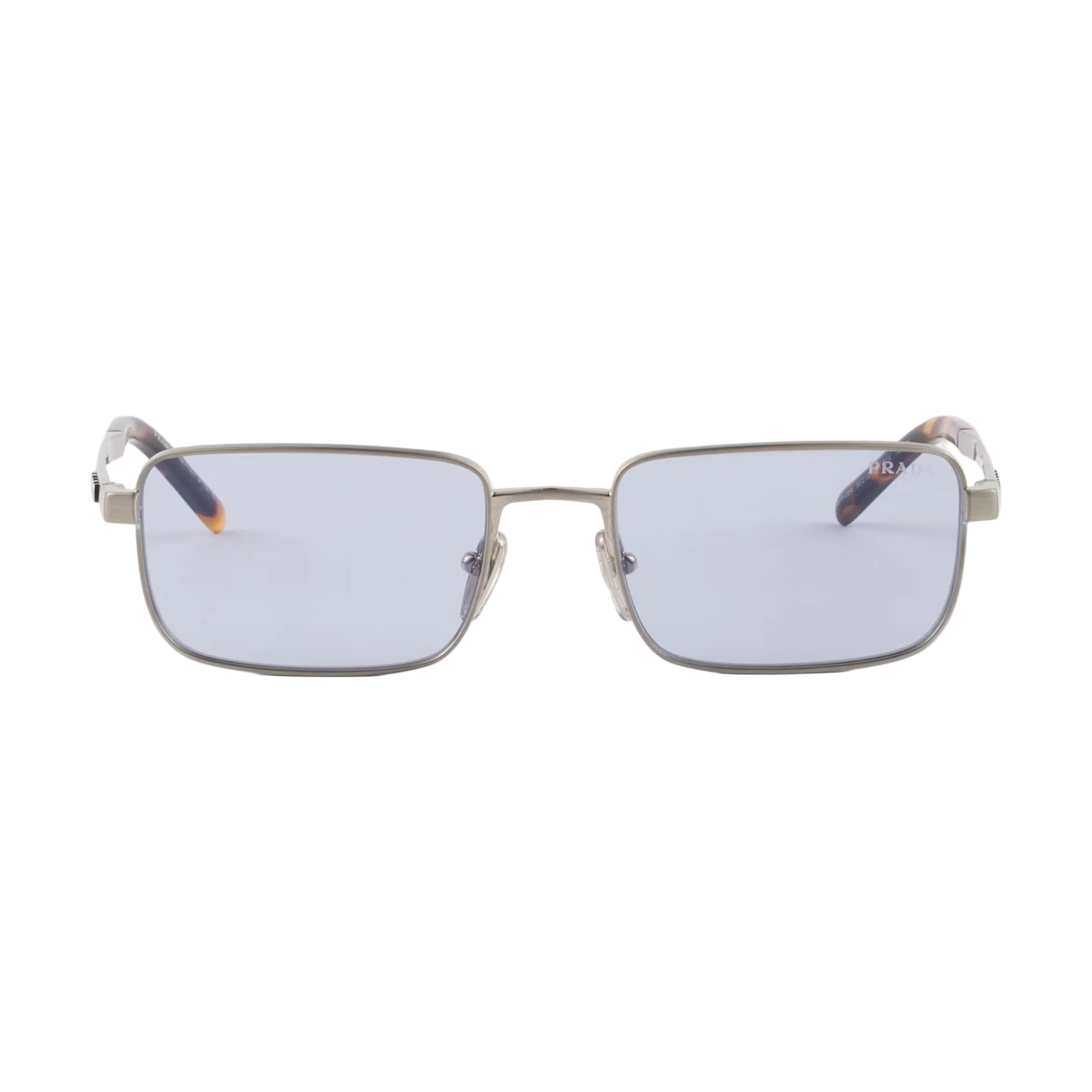 Prada Men Rectangular Frame Brushed Steel Sunglasses