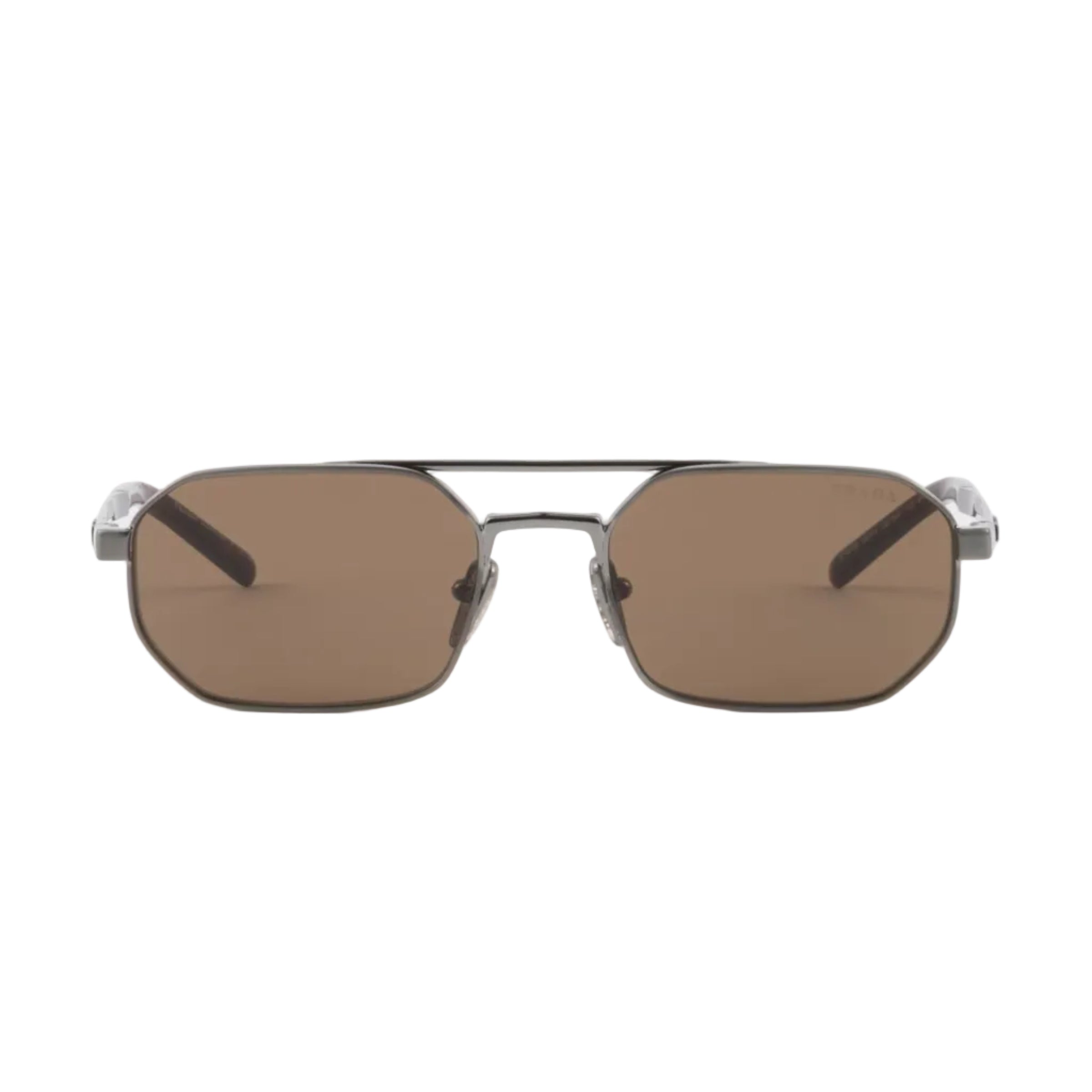 Prada Men Geometric Frame Gunmetal Sunglasses