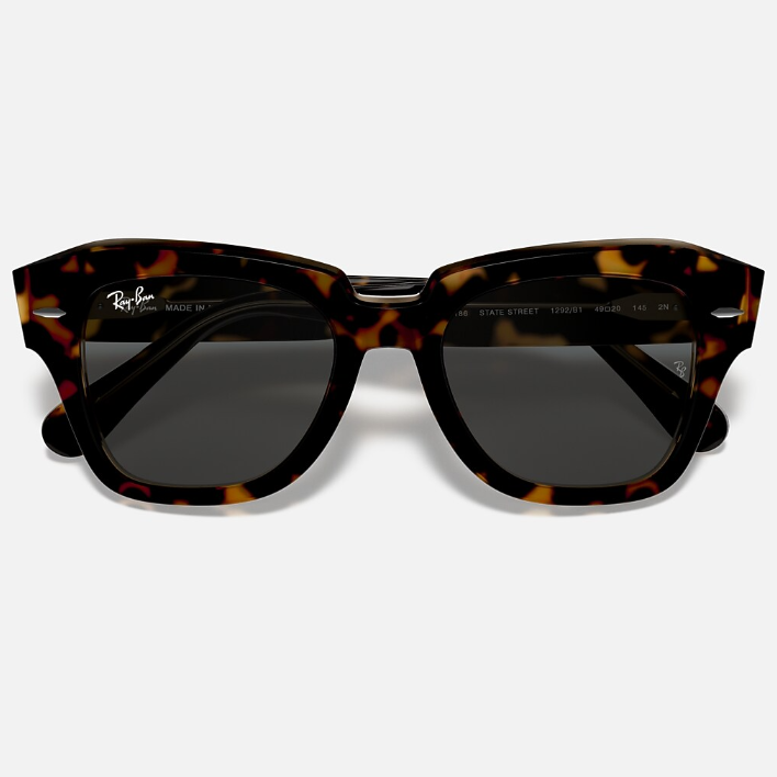 Ray Ban Men Square Frame Polished Havana On Transparent Brown Sunglasses