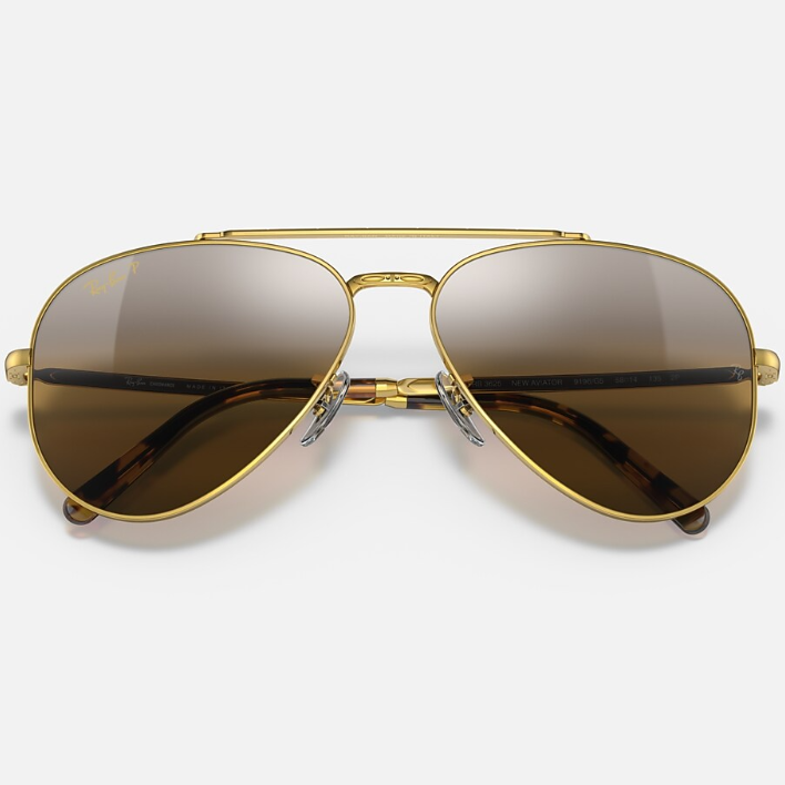 Ray Ban Men Pilot Frame Shiny Matte Polished Gold Sunglasses