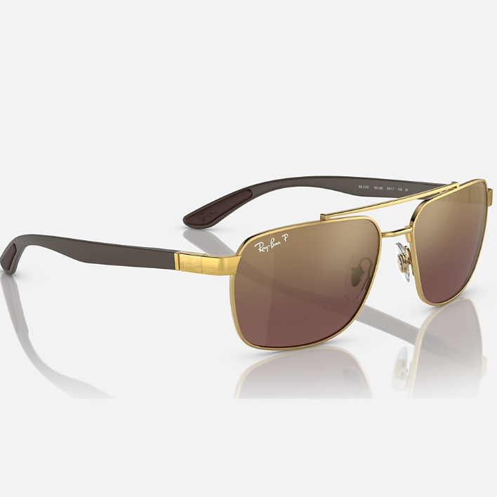 Ray Ban Men Rectangle Frame Shiny Matte Polished Gold Sunglasses