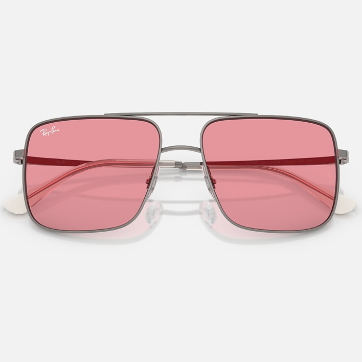 Ray Ban Men Square Frame Shiny Metallic Gunmetal Sunglasses
