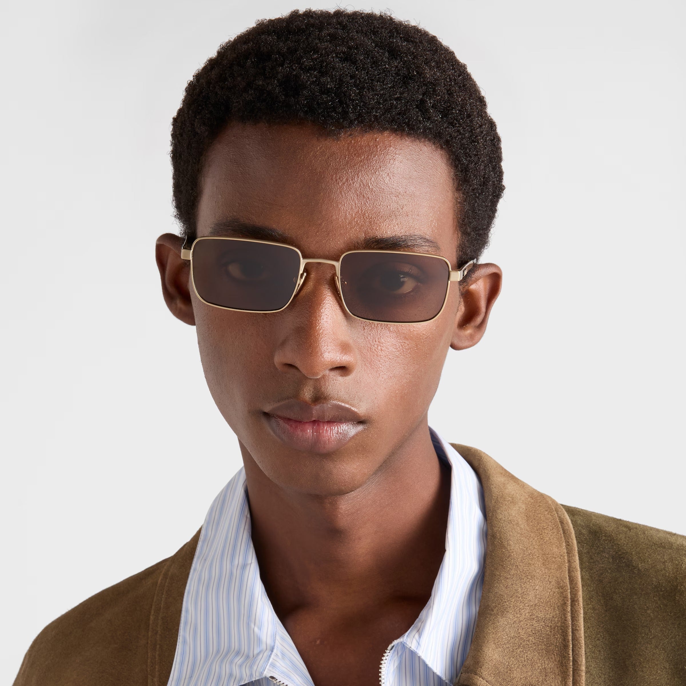 Prada Men Rectangular Frame Brushed Gold Sunglasses