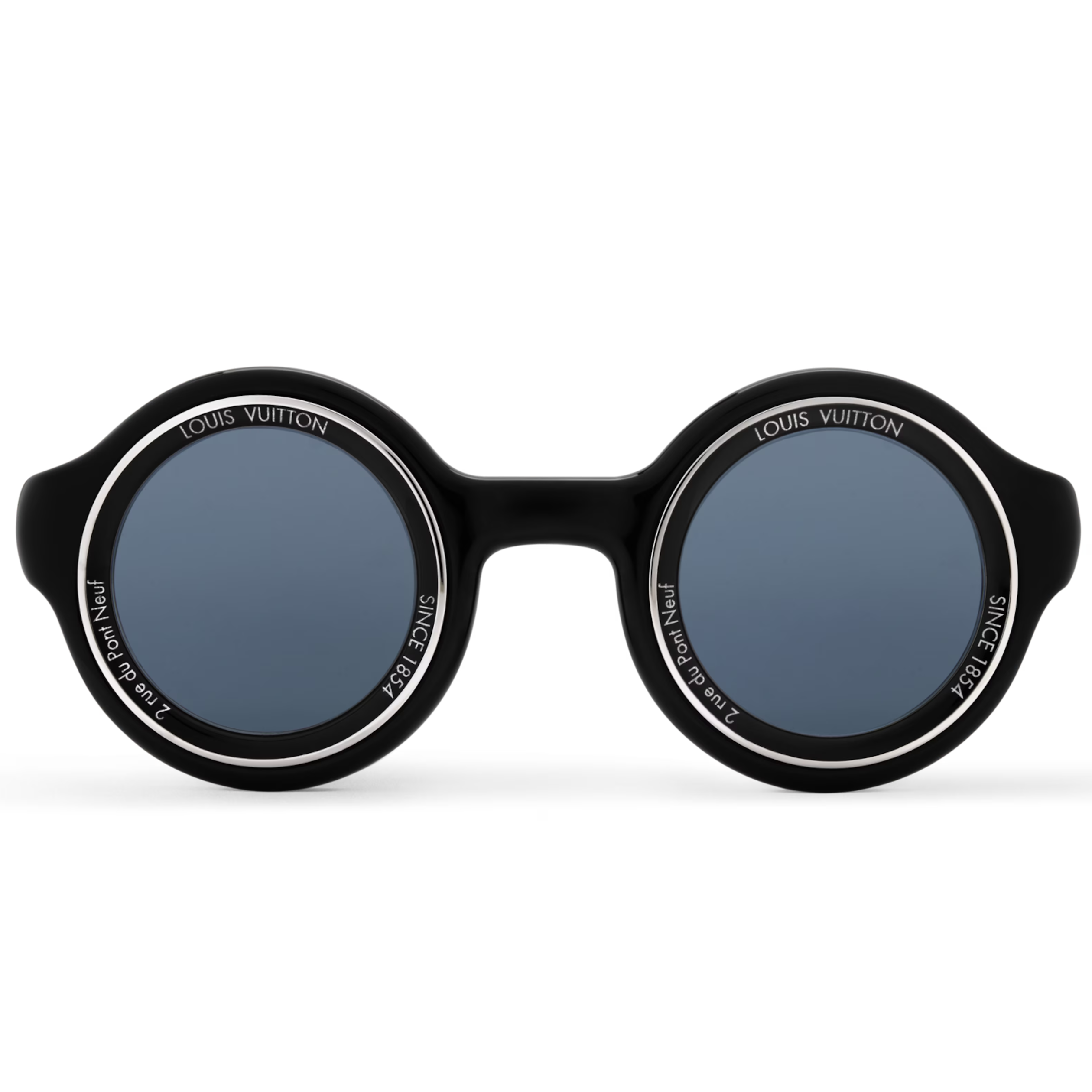 Louis Vuitton Men Round Frame Shiny Black Sunglasses