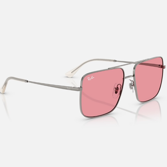 Ray Ban Men Square Frame Shiny Metallic Gunmetal Sunglasses
