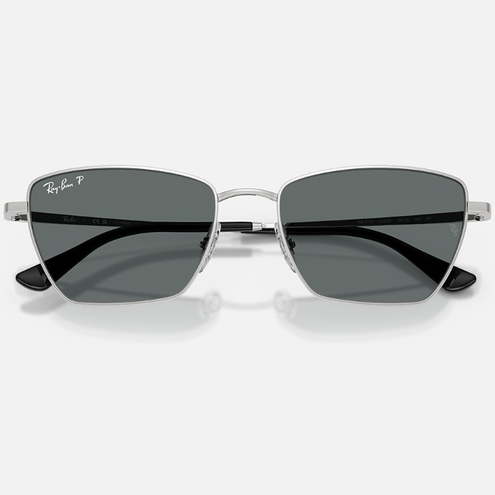 Ray Ban Women Irregular Frame Polished Shiny Silver Sunglasses