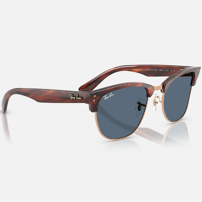 Ray Ban Men Square Frame Polished Striped Havana On Rose Gold Sunglasse