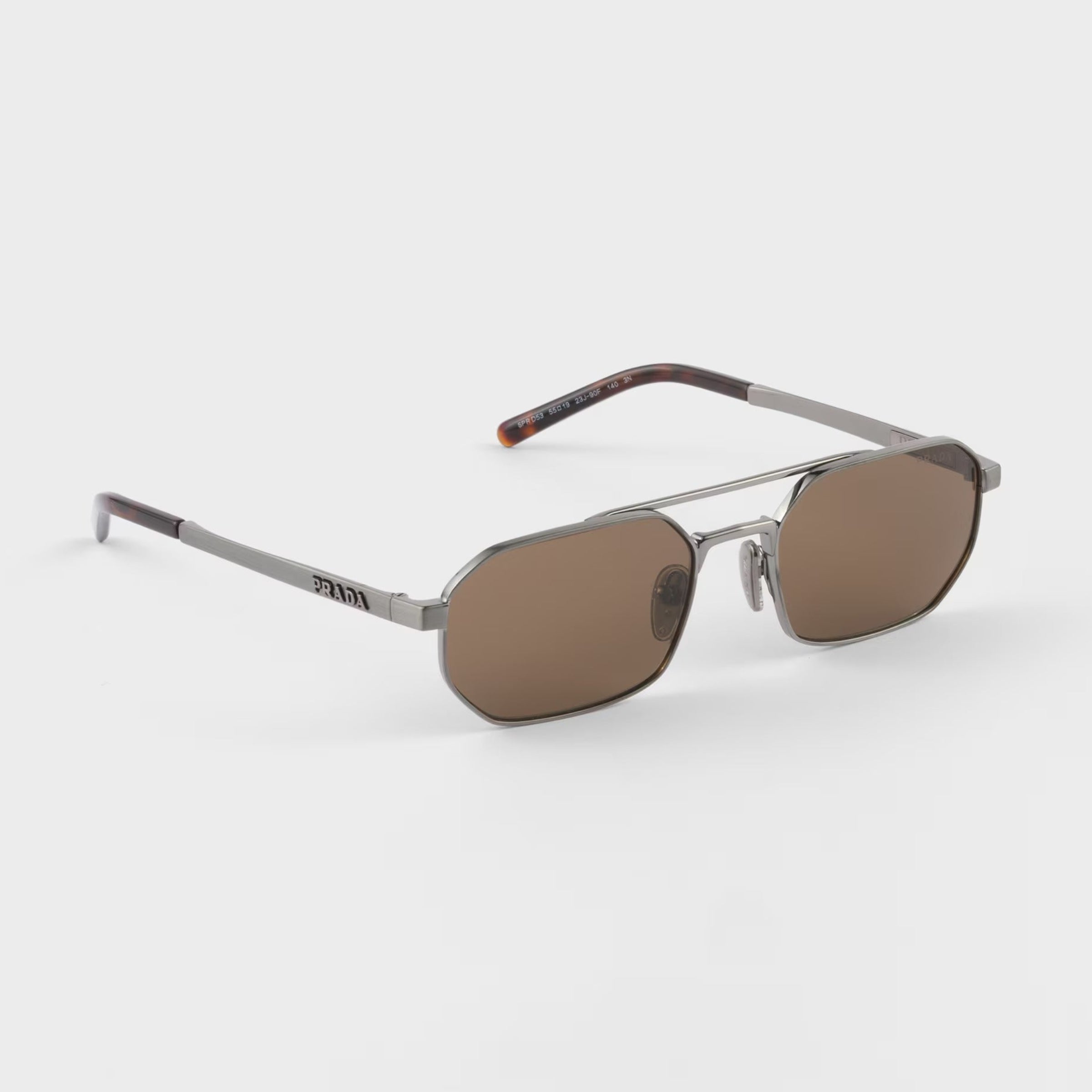 Prada Men Geometric Frame Gunmetal Sunglasses