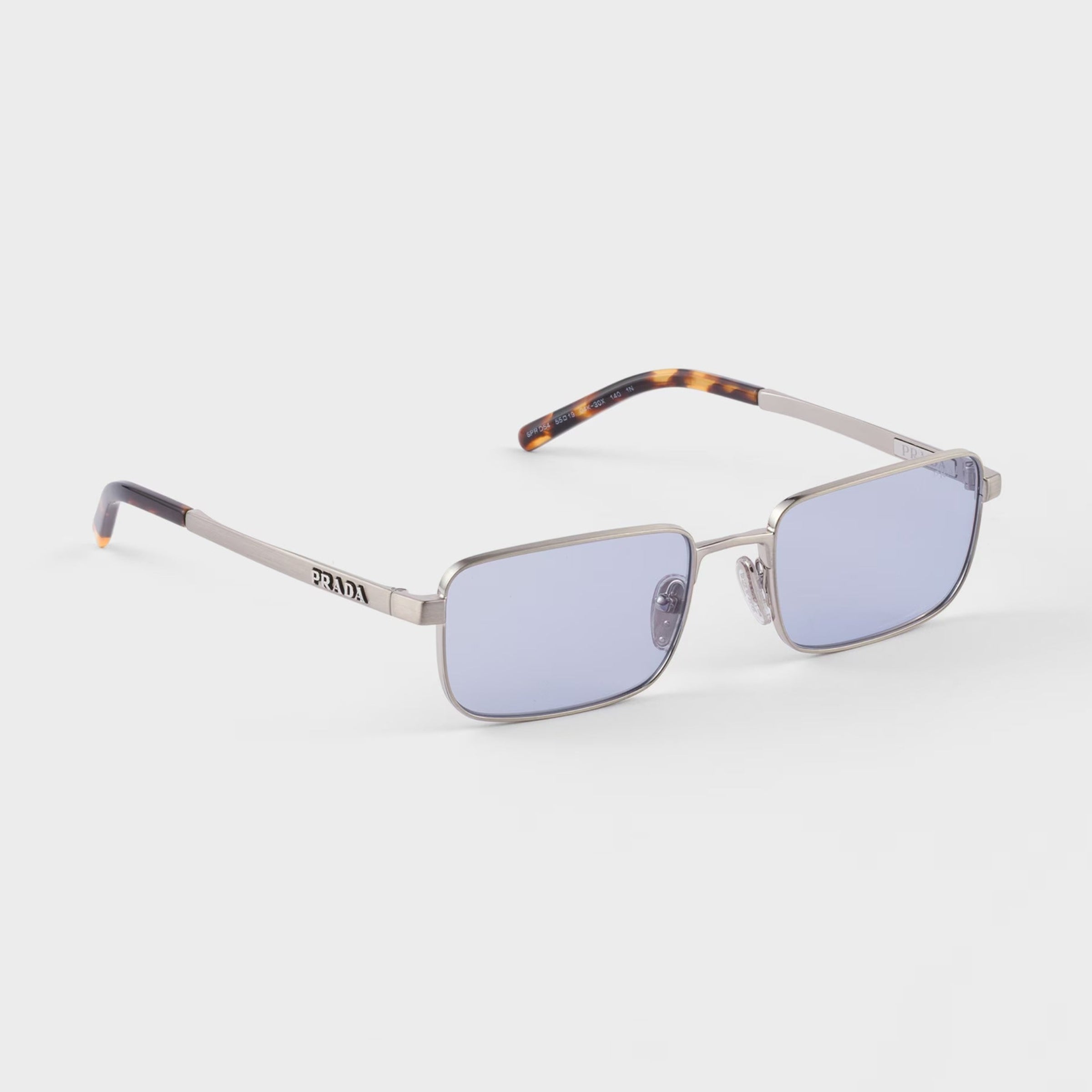 Prada Men Rectangular Frame Brushed Steel Sunglasses