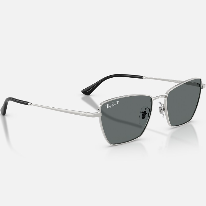 Ray Ban Women Irregular Frame Polished Shiny Silver Sunglasses