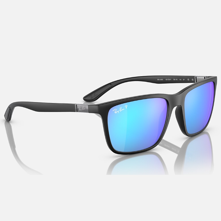 Ray Ban Men Rectangle Frame Polished Matte Black Sunglasses