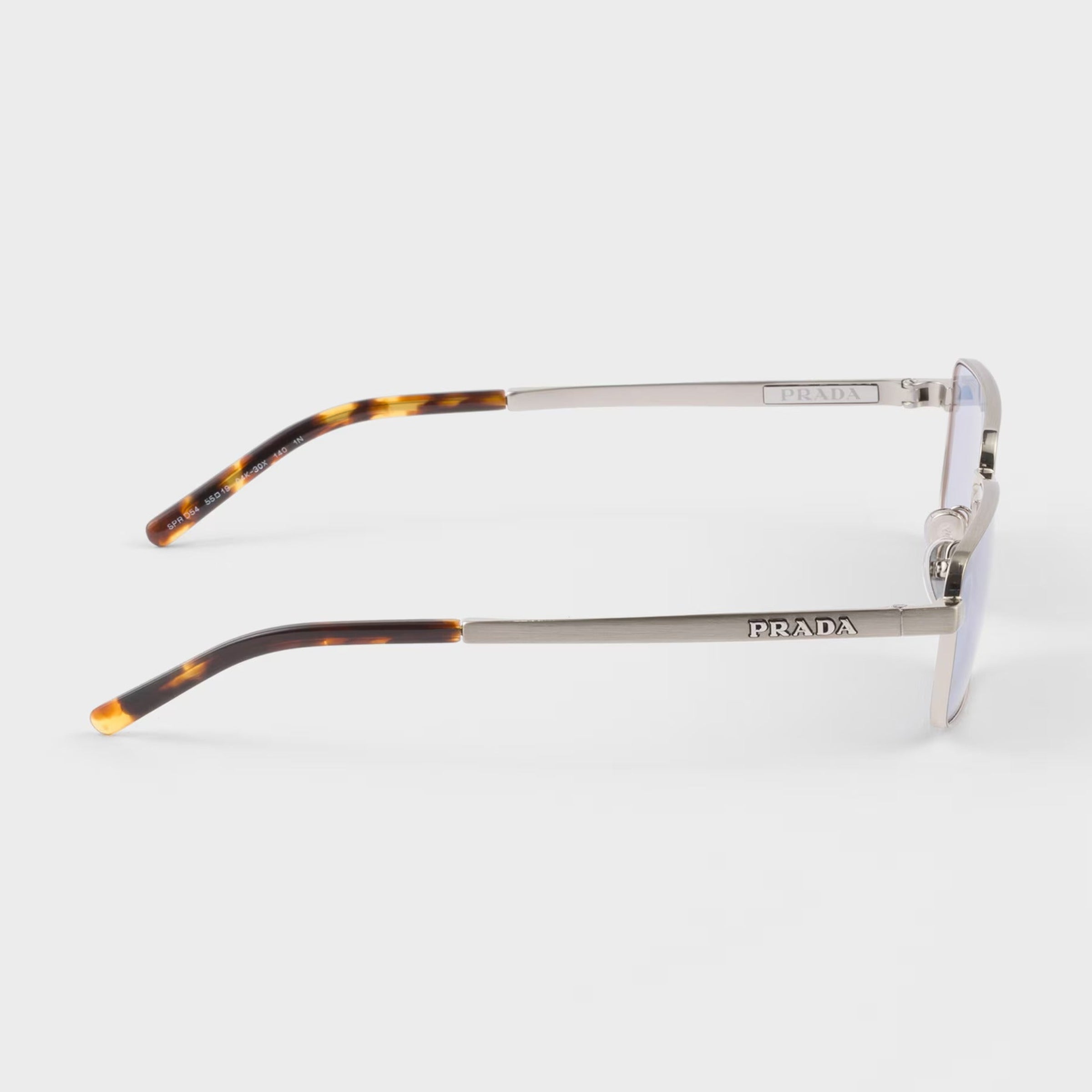 Prada Men Rectangular Frame Brushed Steel Sunglasses