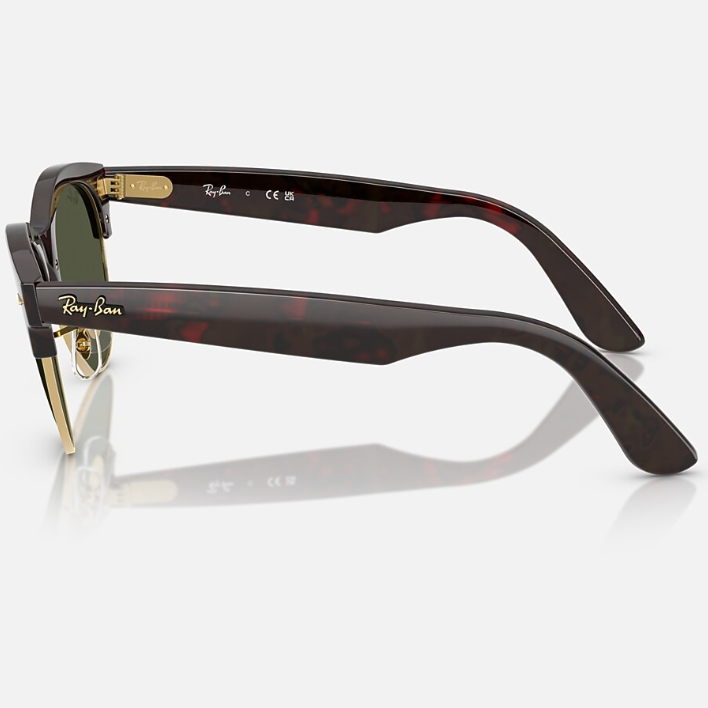 Ray Ban Men Pilot Frame Polished Red Havana On Gold Sunglasses
