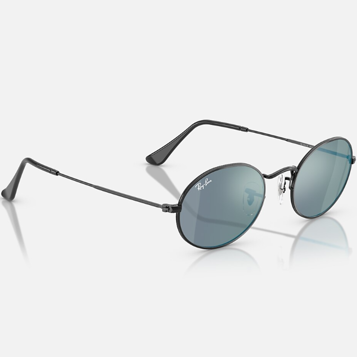 Ray Ban Men Oval Frame Deep Black Sunglasses