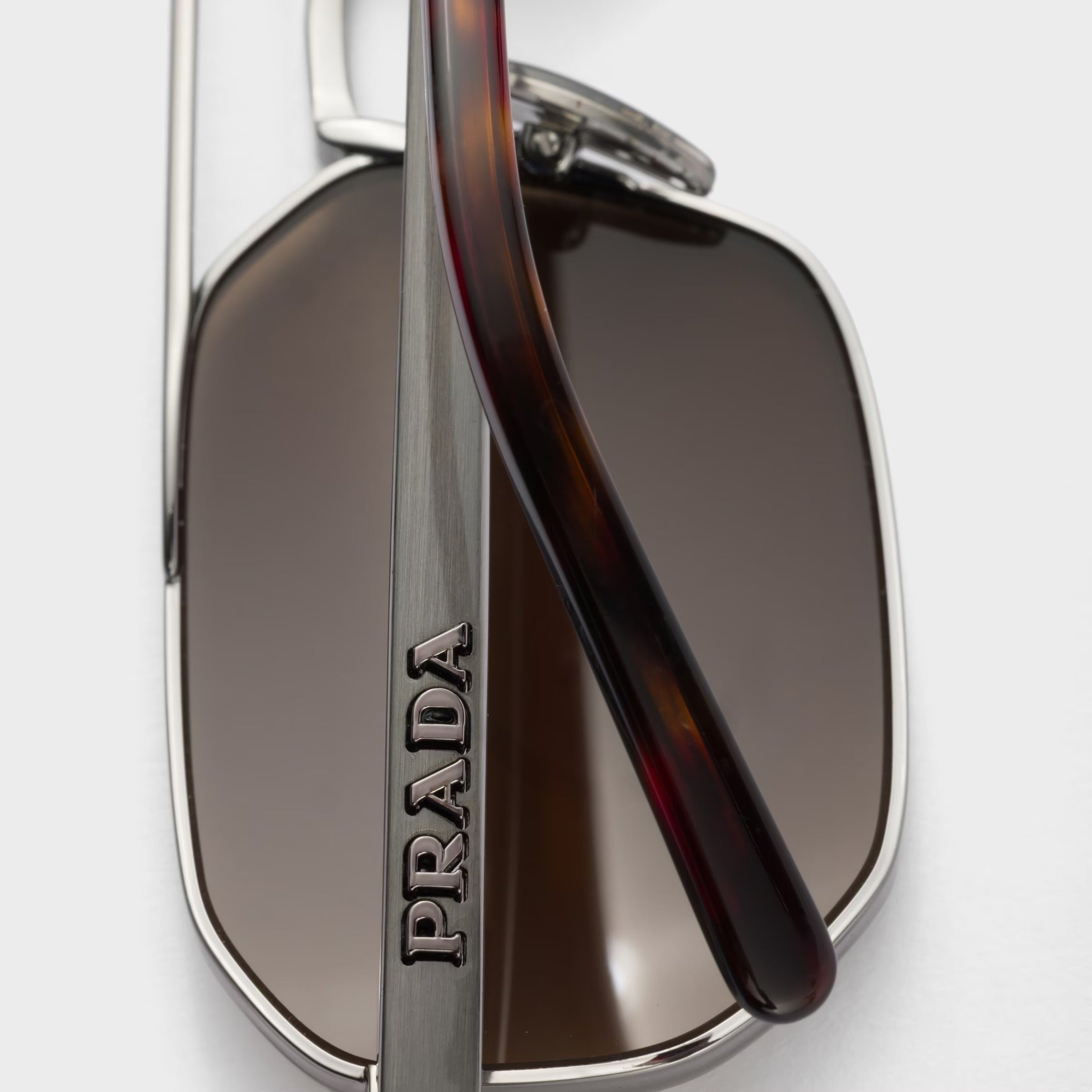Prada Men Geometric Frame Gunmetal Sunglasses