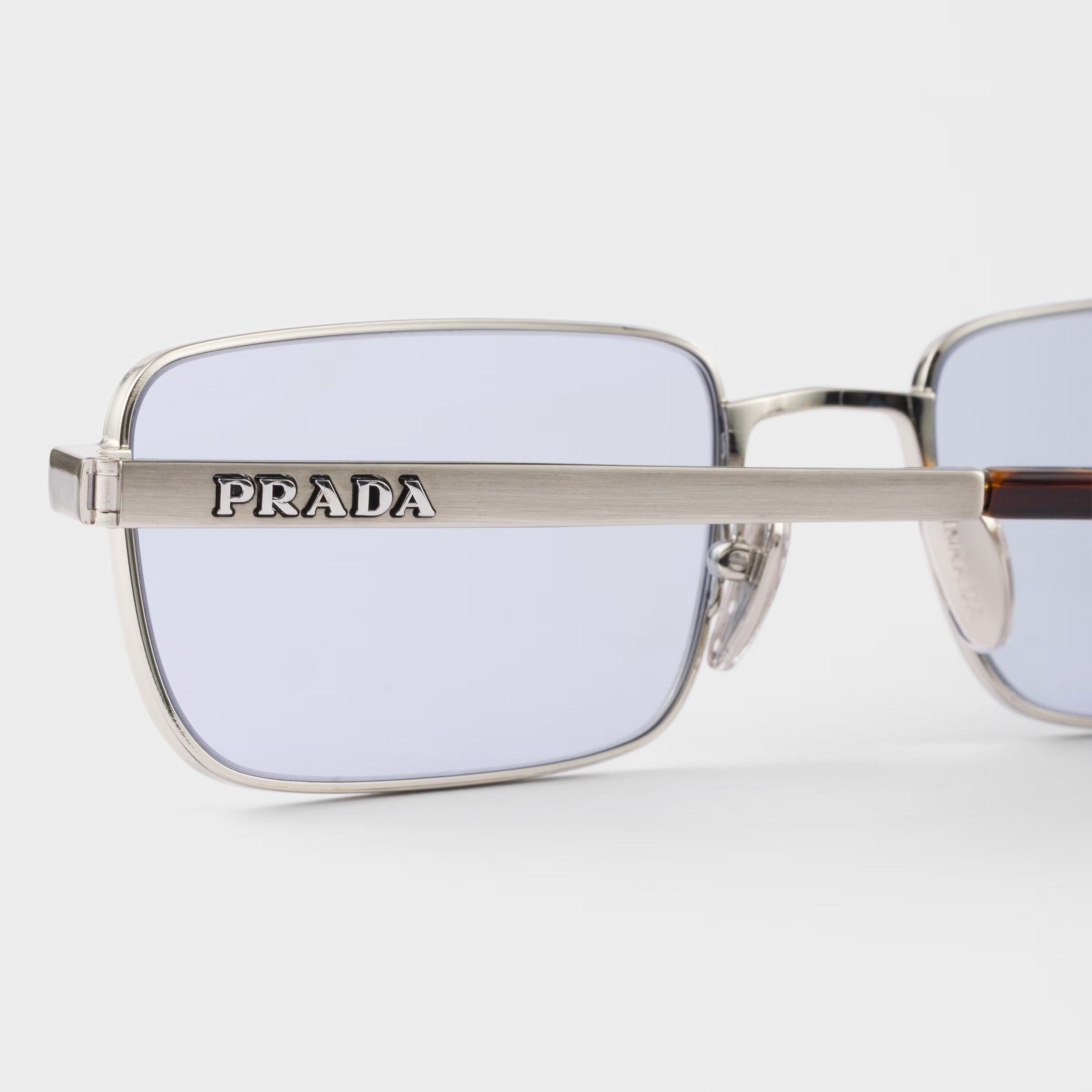 Prada Men Rectangular Frame Brushed Steel Sunglasses