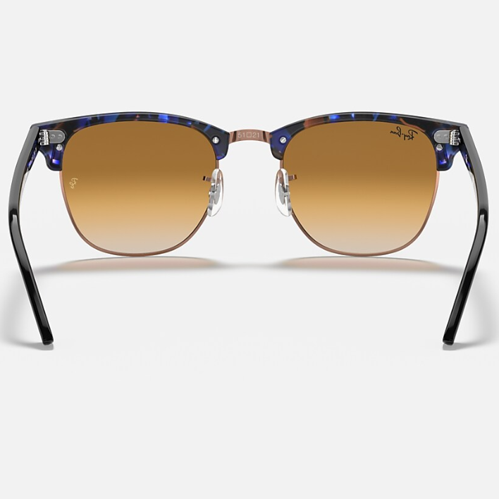 Ray Ban Men Square Frame Polished Brown On Blue Sunglasses