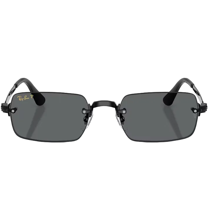 Ray Ban Women Rectangle Frame Shiny Polished Black Sunglasses