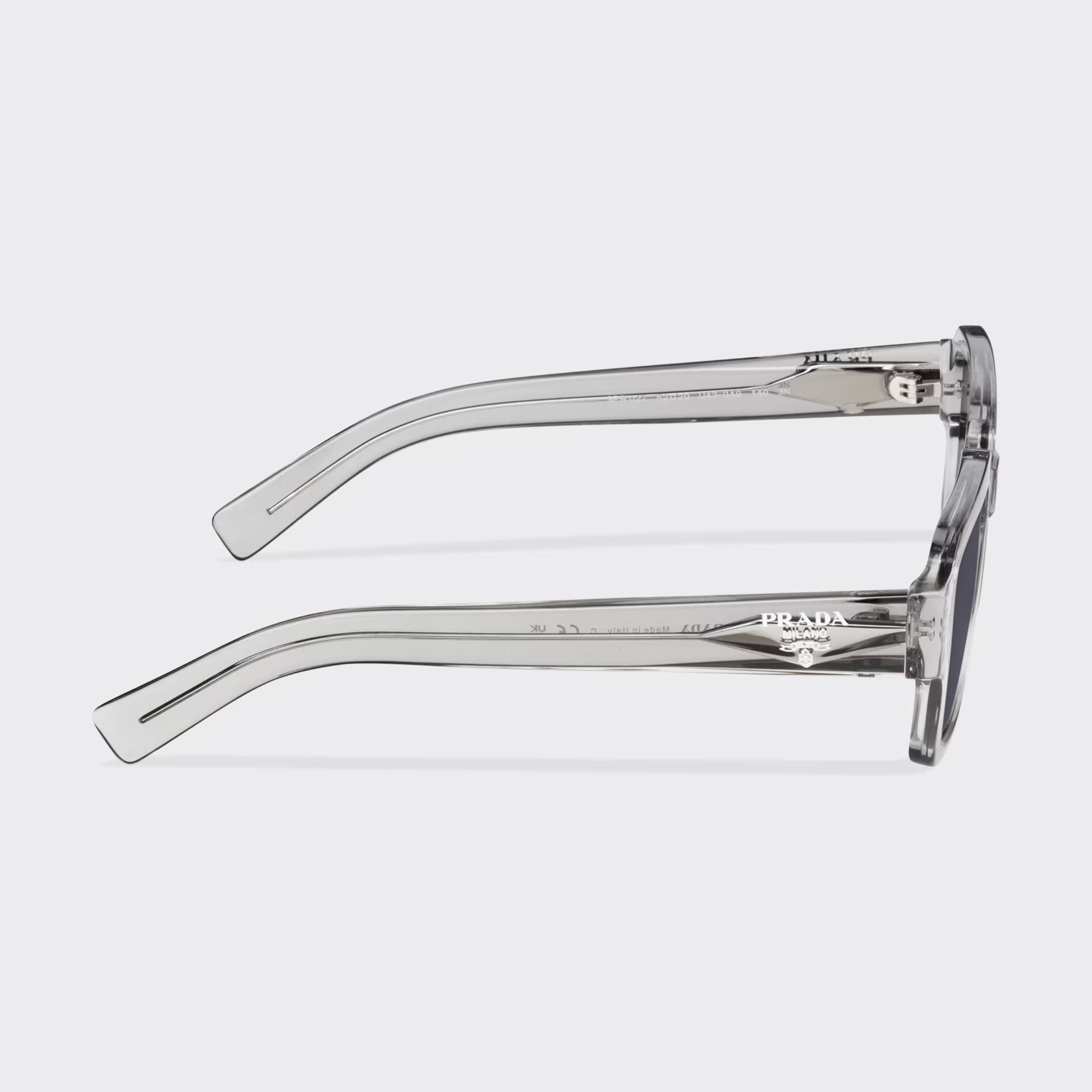 Prada Men Rectangular Frame Crystal Grey Sunglasses