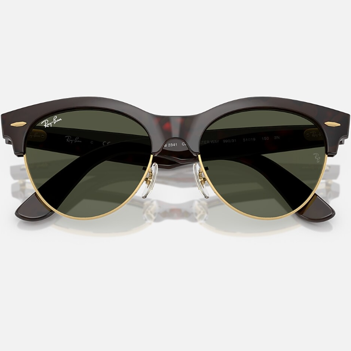 Ray Ban Men Pilot Frame Polished Red Havana On Gold Sunglasses