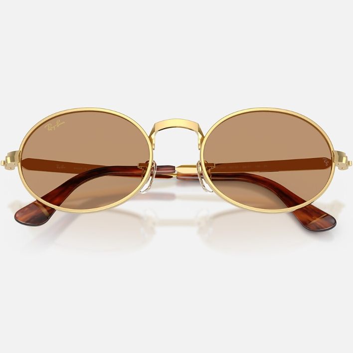 Ray Ban Men Oval Frame Arista Gold Sunglasses