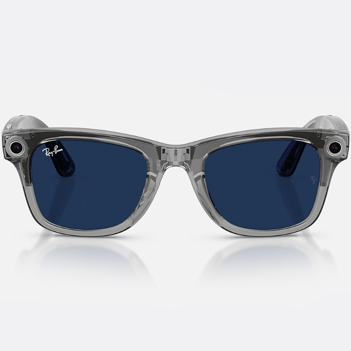 Ray Ban Men Square Frame Shiny Transparent Grey Sunglasses